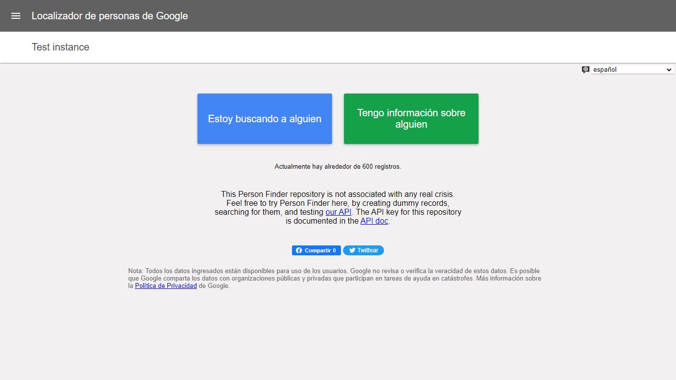 Localizador de personas: Test instance - Google.org